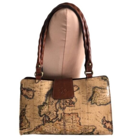 Patricia Nash Rienzo Leather European Map Shoulder Handbag Satchel Tan - Picture 4 of 16